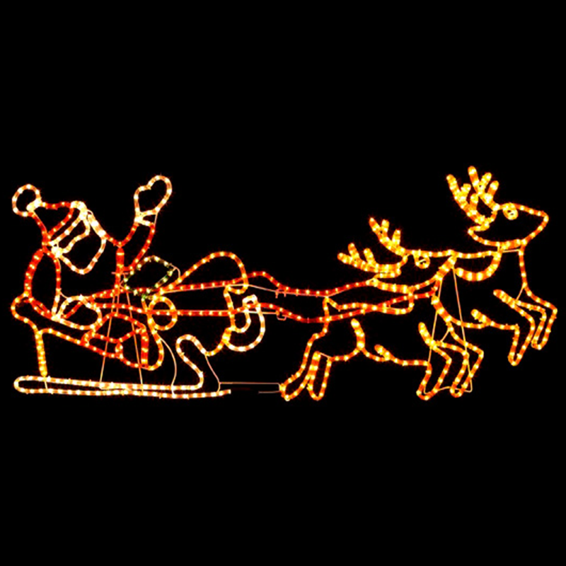 Outdoor commercial Christmas decorations LED Santa reindeer animated move skyline LED flying reindeer with wave Santa Claus