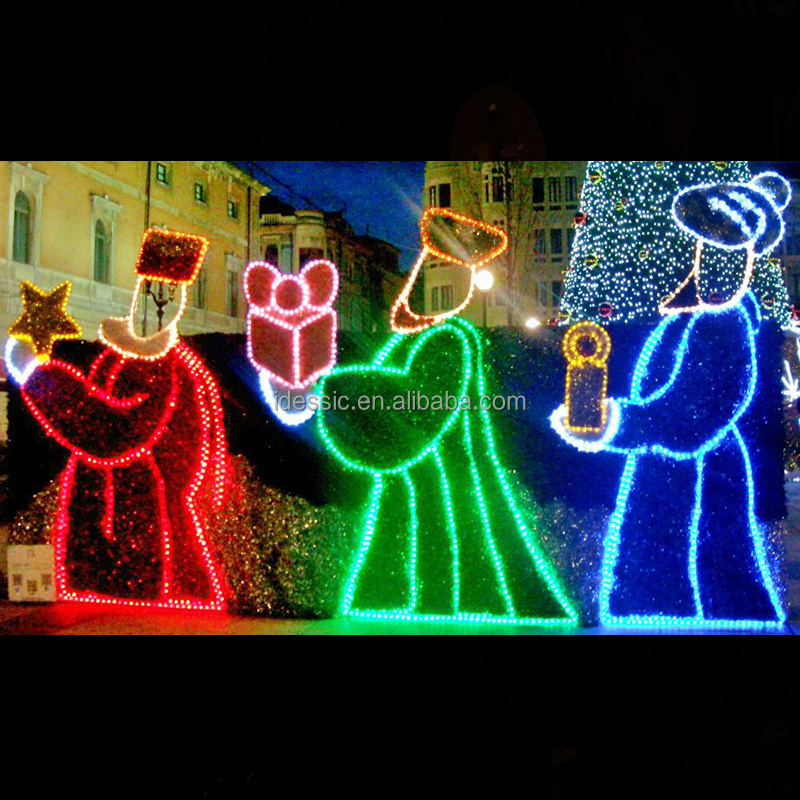 Outdoor LED rope light nativity the three wise men displays for commercial Christmas lawn decoration