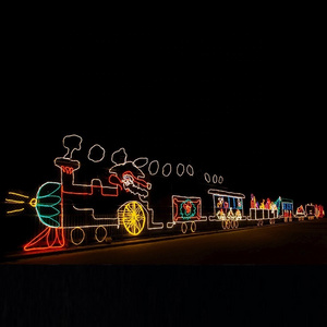 Outdoor 2D LED train rope light silhouette for commercial grade drive through Christmas park yard displays