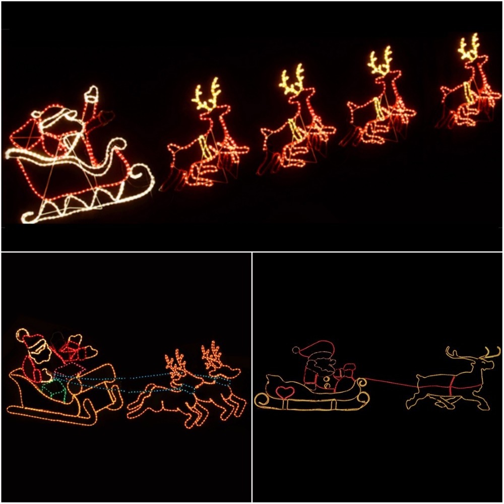 2D Outdoor Christmas Light Display Animated Flying Santa and Reindeer Outdoor Decorations