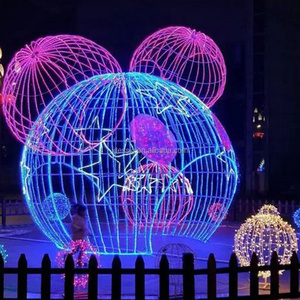 Outdoor walk thru giant lighted Mickey Mouse Christmas bauble ornament for commercial winter garden decoration