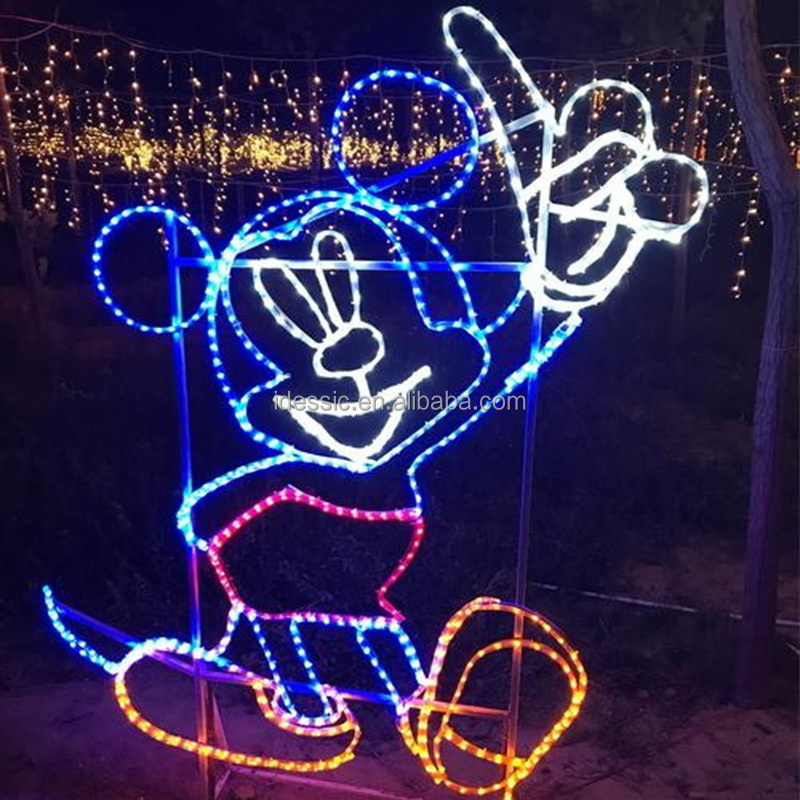 Outdoor rope light Christmas zoo Mickey Mouse silhouettes for commercial Christmas yard decoration