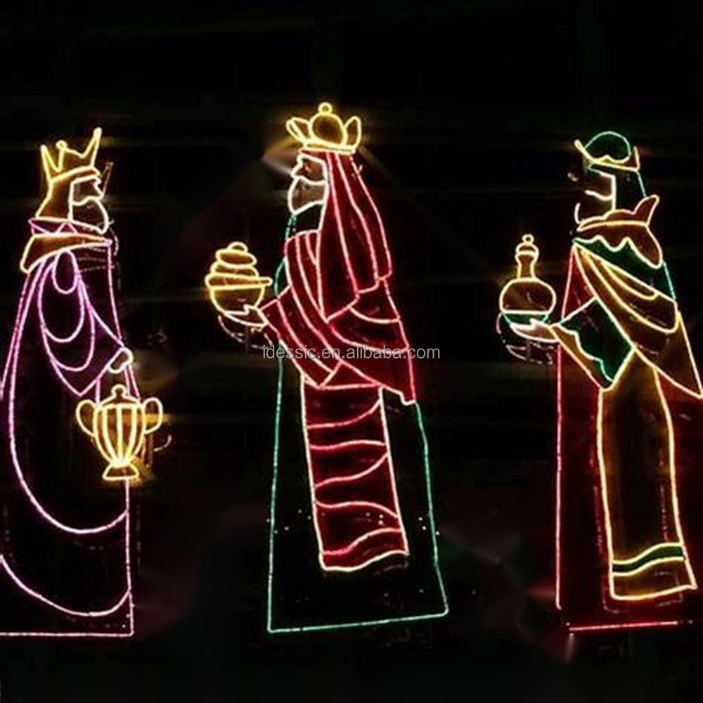 Outdoor LED rope light nativity the three wise men displays for commercial Christmas lawn decoration