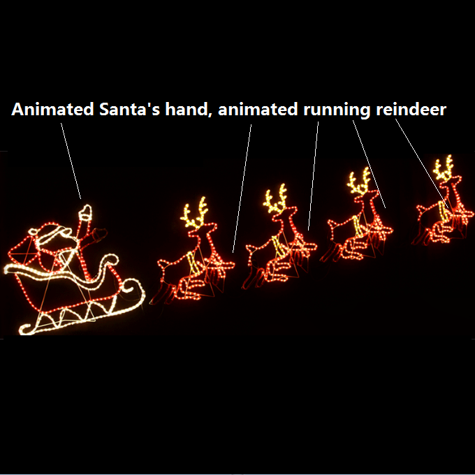 2D Outdoor Christmas Light Display Animated Flying Santa and Reindeer Outdoor Decorations