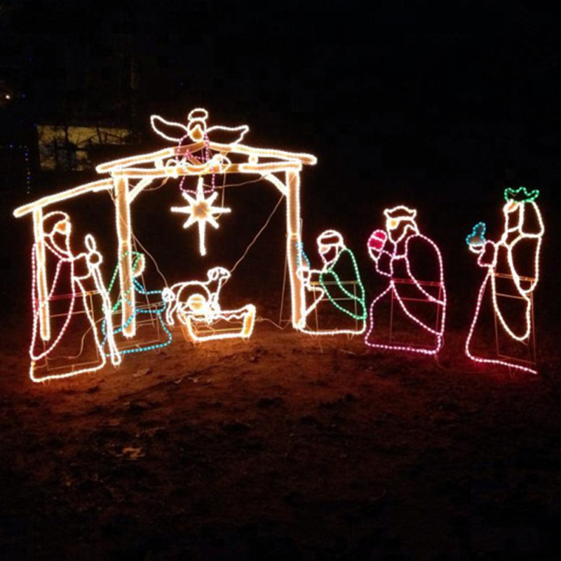 Outdoor Christmas nativity sets LED rope light sculptures for Christmas lawn light displays