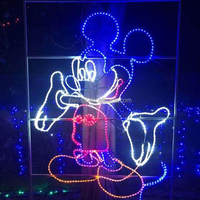 Outdoor rope light Christmas zoo Mickey Mouse silhouettes for commercial Christmas yard decoration