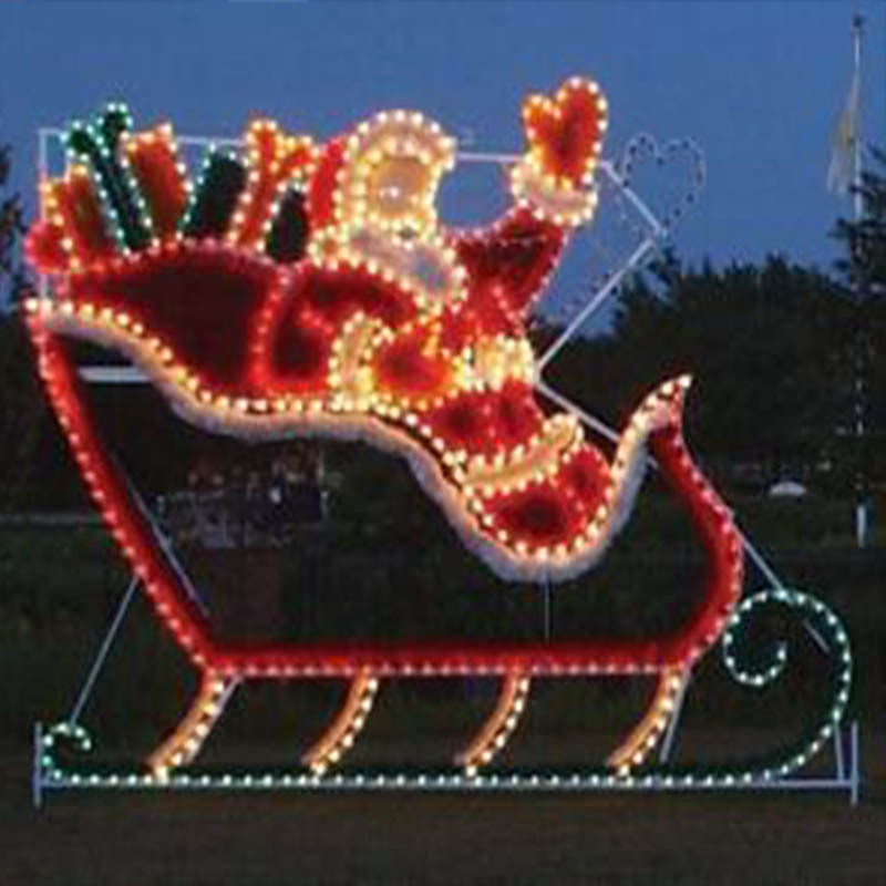 Outdoor LED Santa reindeer sleigh with LED lights flying reindeer lighting 2D Christmas light displays