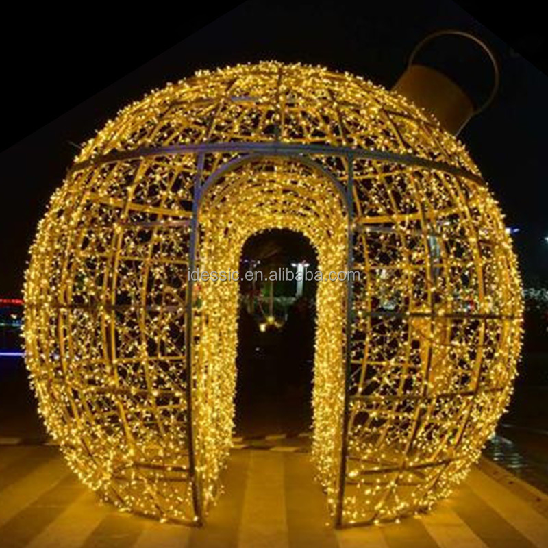 Outdoor walk thru giant lighted Mickey Mouse Christmas bauble ornament for commercial winter garden decoration