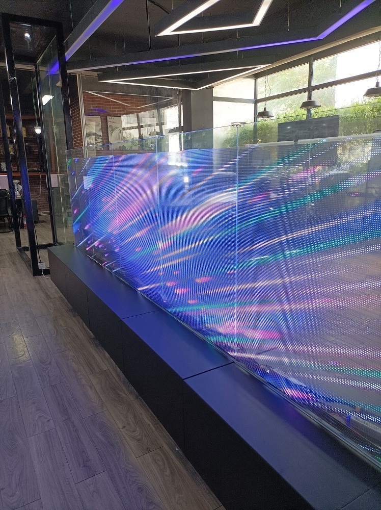 Soft flexibility roll up led video screens adhesive transparent film crystal led screen on glass