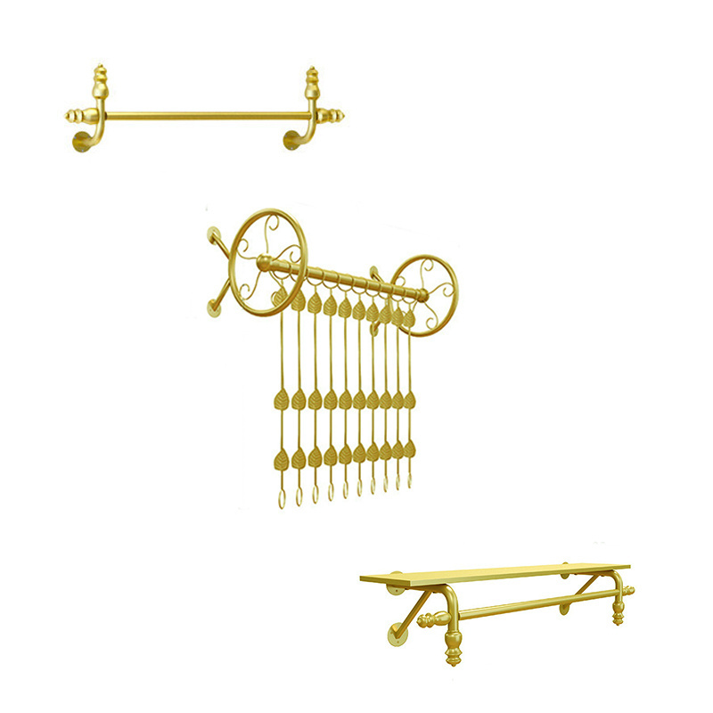 Shiny Gold Wall Mounted Hanging Rail Kids Clothes Display Rack ,Children Clothing Dress Shop Fittings Interior Design