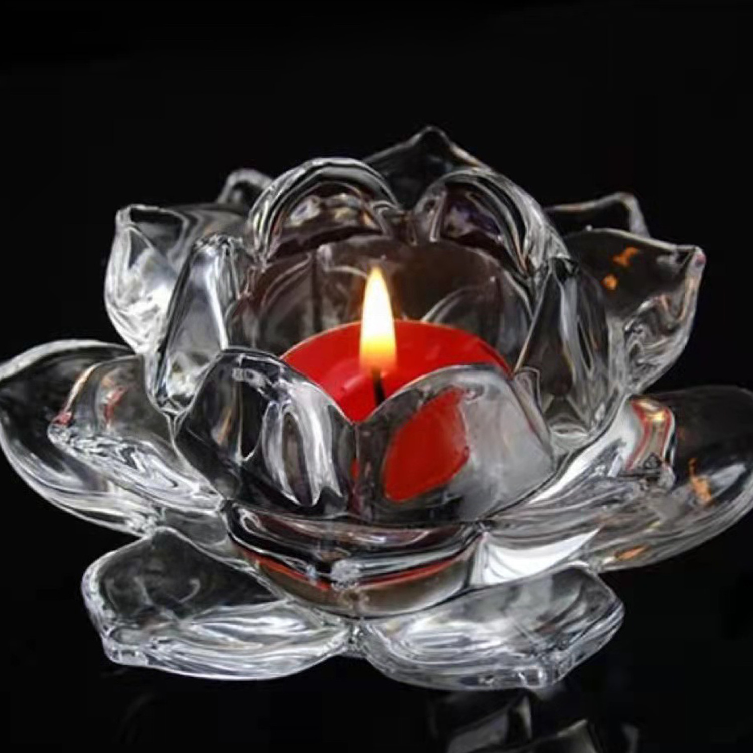 Glass Candle Holder Lotus Shaped Holder, Valentine's Day Wedding Home Decor Church Transparent Crystal Candle Holder Racks