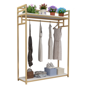 Fashion clothing store floor-standing garments shop golden hat coat bag storage shelf children's shoes wall hanging display rack