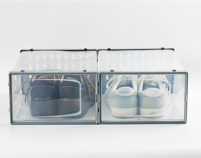 East Loft Plastic Stackable Cube Front Open Door Shoe Box Household Corner Transparent Shoe Stacking Rack Without LED Light