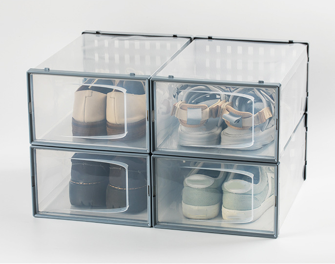 East Loft Plastic Stackable Cube Front Open Door Shoe Box Household Corner Transparent Shoe Stacking Rack Without LED Light