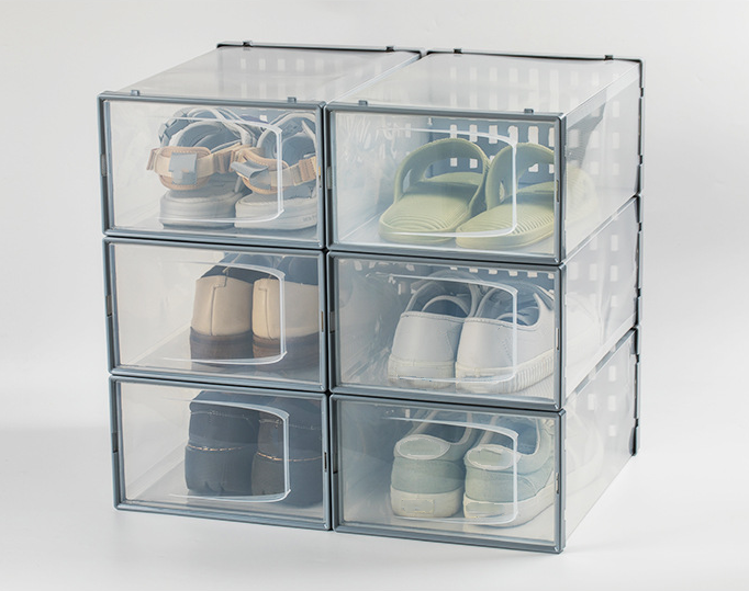 East Loft Plastic Stackable Cube Front Open Door Shoe Box Household Corner Transparent Shoe Stacking Rack Without LED Light