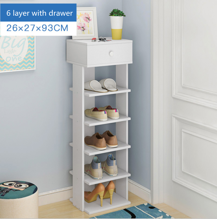 Wooden detachable shoe rack multi-layer simple cheap shoe storage cabinet and single row shoes shelf with drawer on top