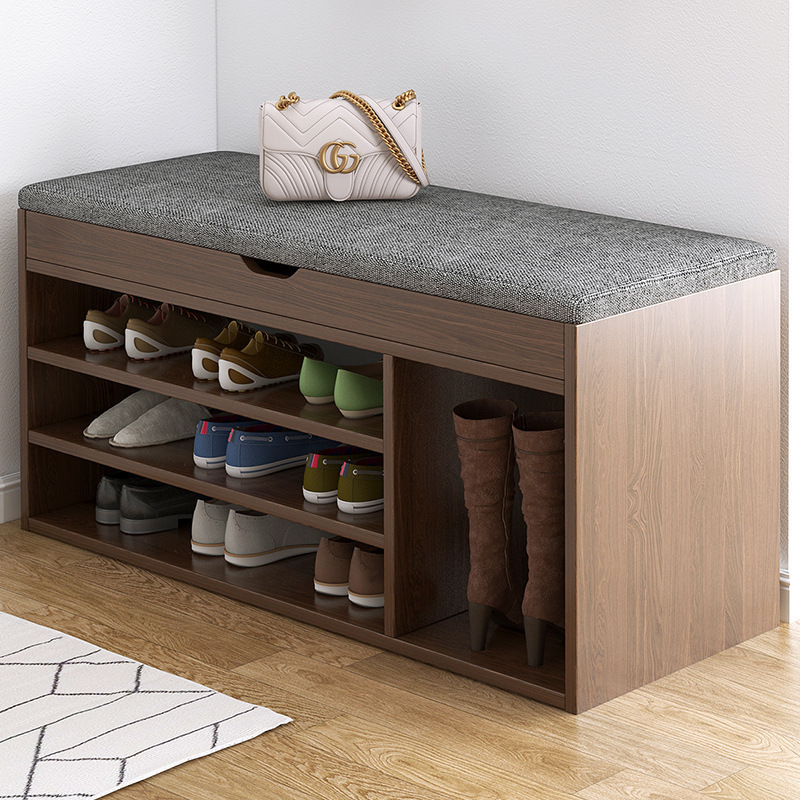 Removable wooden 3-layer white shoe storage cabinet at the door , free placement grey shoe storage rack with door for sitting