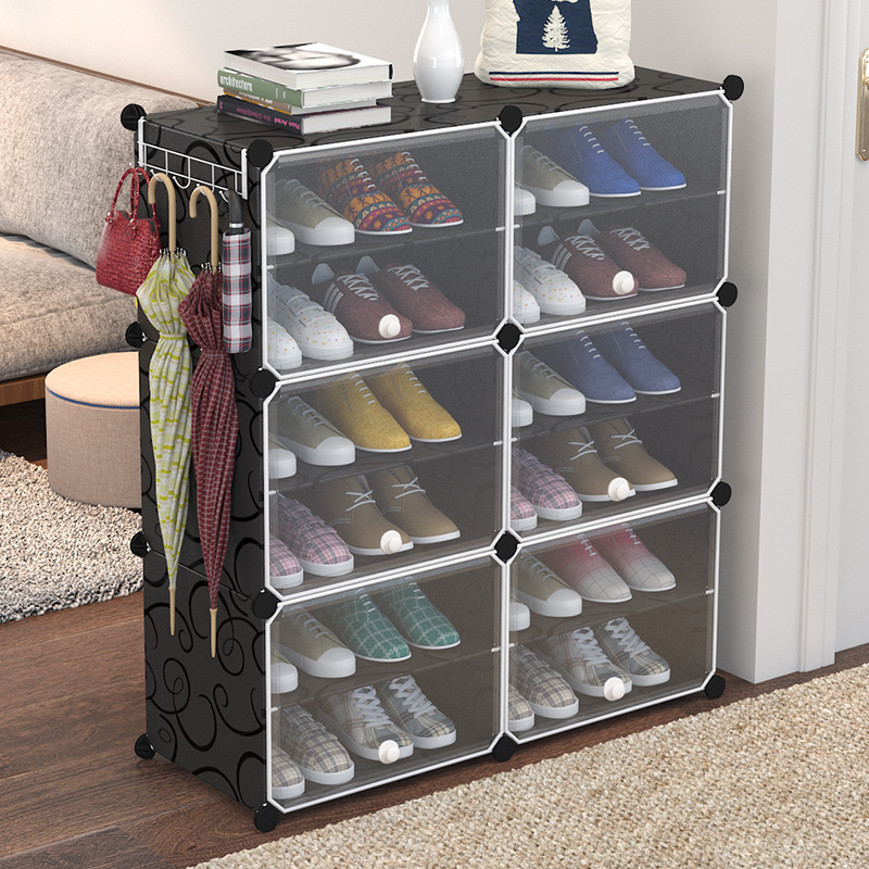 Cheap 1*4-3*10 Spaces Adjustable Assembled Plastic Dust Shoe Rack Cabinet,With Free Umbrella Stand Storage Shoe Rack