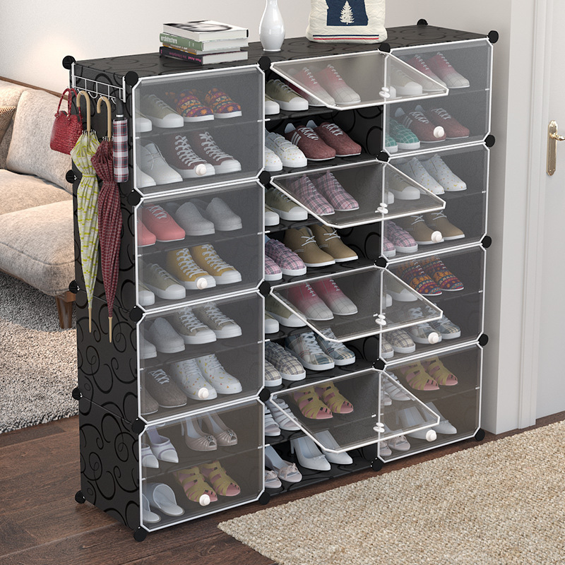 Cheap 1*4-3*10 Spaces Adjustable Assembled Plastic Dust Shoe Rack Cabinet,With Free Umbrella Stand Storage Shoe Rack