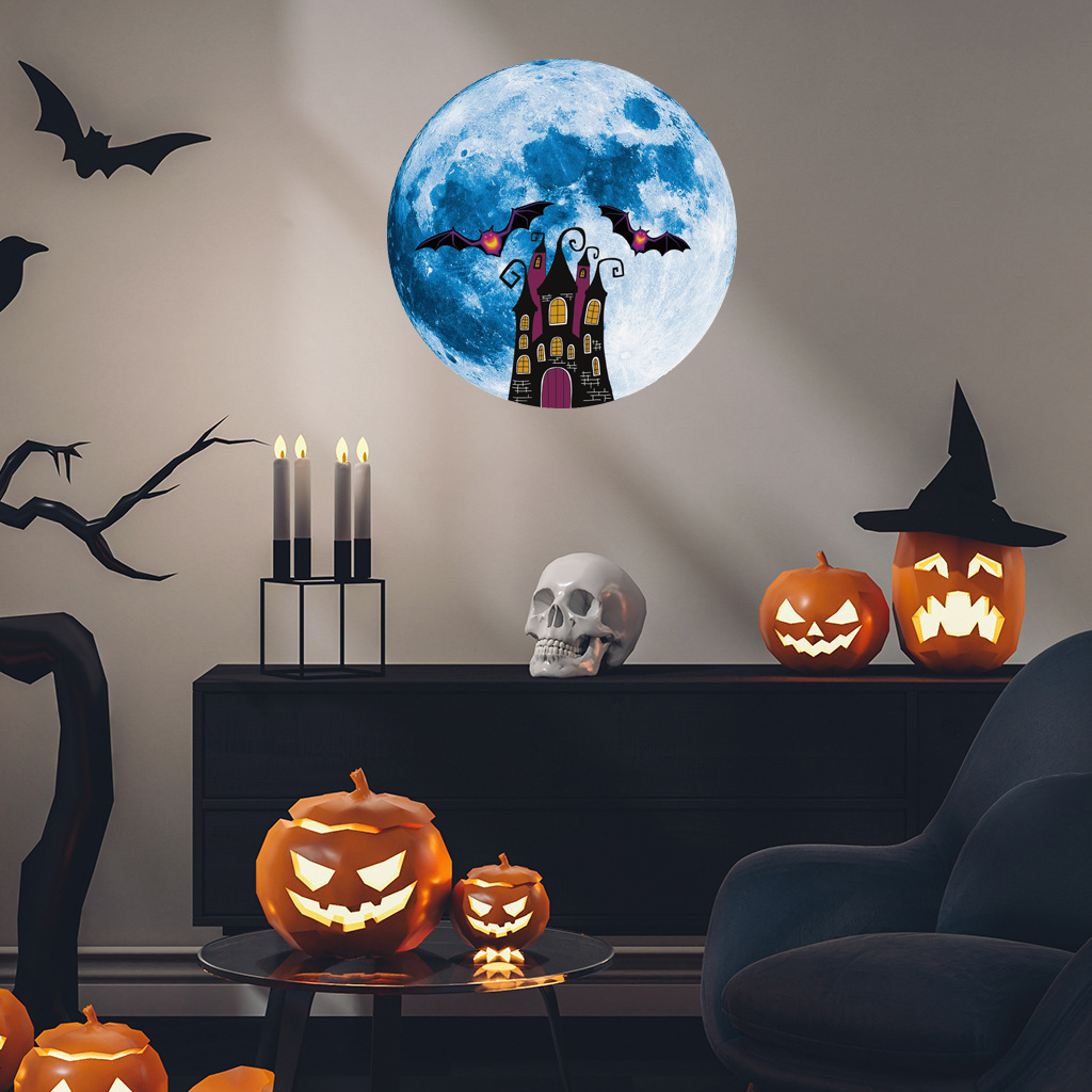 20 cm Halloween Wall Decoration Party Play Moon Castle Bat Pumpkin Tombstone Owl Luminous Sticker