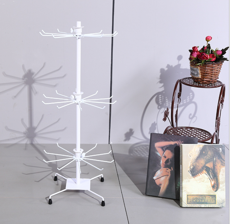 Hot sell rotating black white iron 3 layer jewelry display rack socks and phone accessories storage holder and hat stand