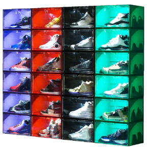 Wholesale Magnetic Door Shoe Case Storage Box Plastic 5 Colors Led Voice Activated Sensor Shoes Box With Lights