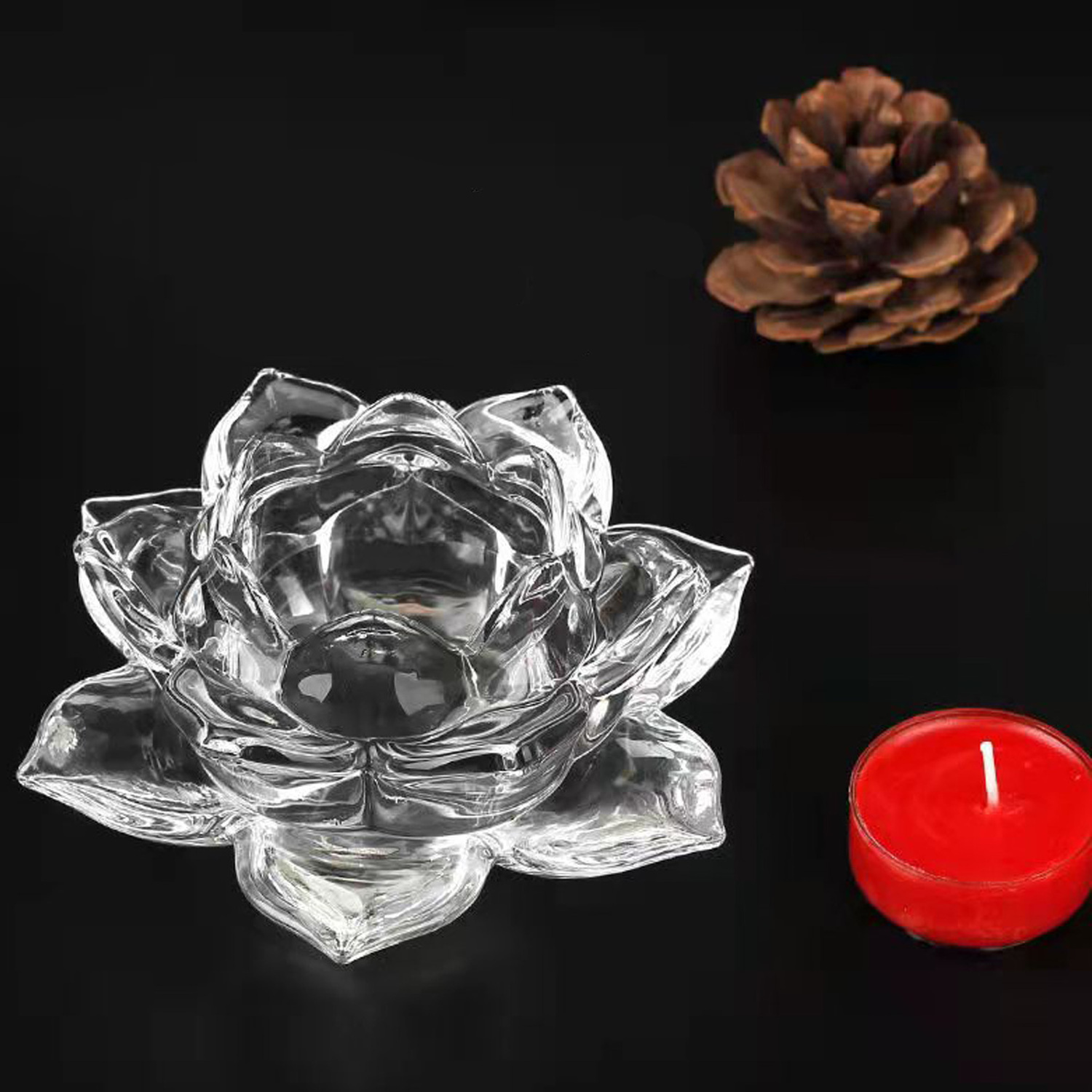 Glass Candle Holder Lotus Shaped Holder, Valentine's Day Wedding Home Decor Church Transparent Crystal Candle Holder Racks