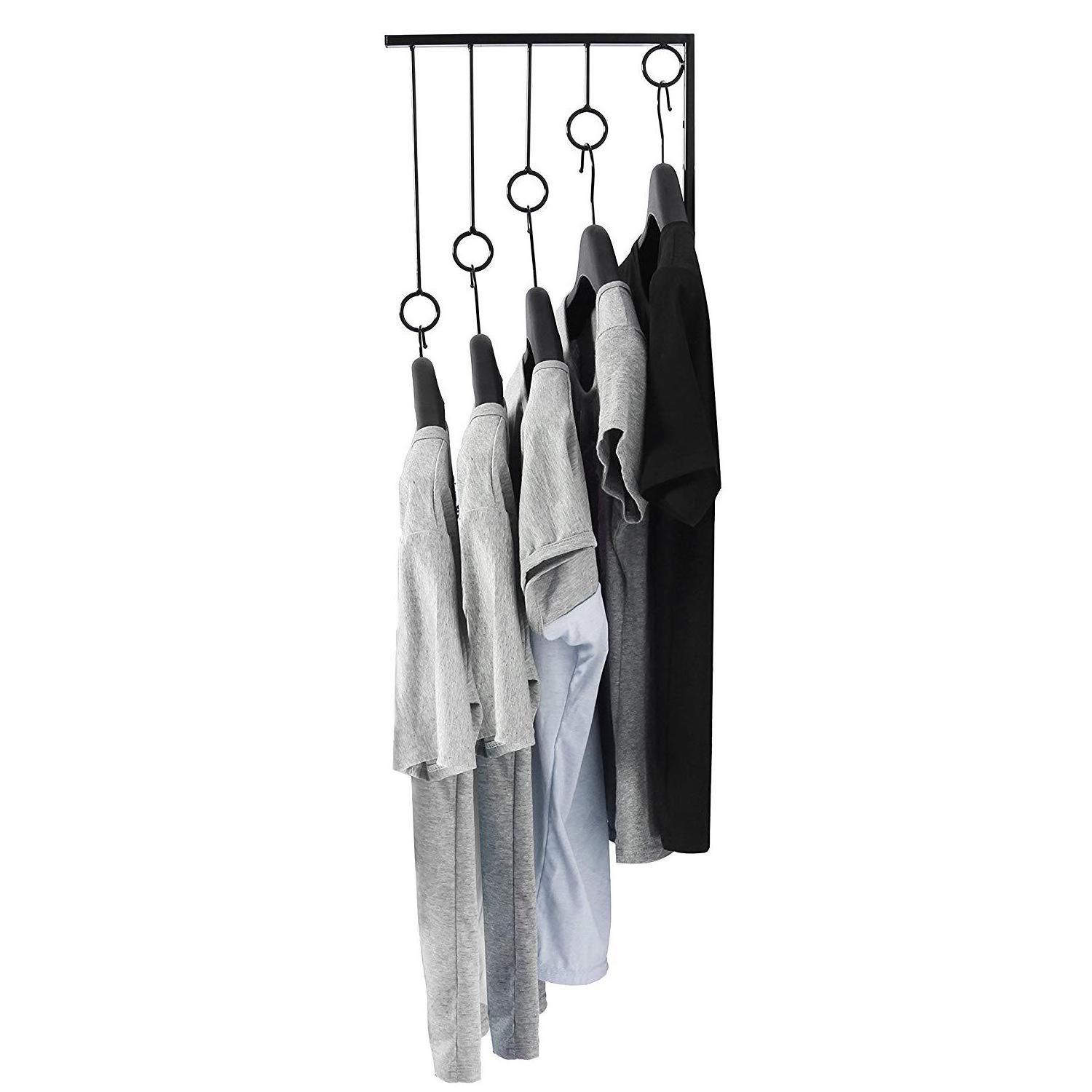 Fashion Black Garment Metal Wall Mounted Hanging Clothing Rack, Children Clothes Display Stand for Store Shelves Display