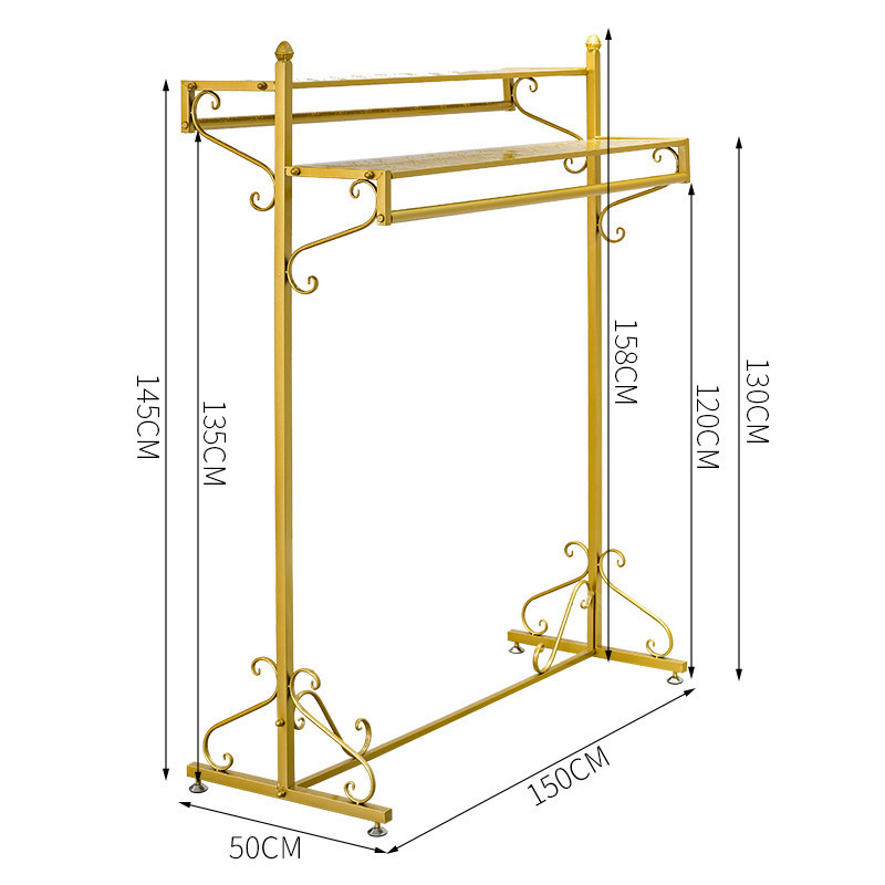 Retail Double-row Hanging Rod Golden Paint Flooring Standing Underwear Hand Bag Clothing Display Rack