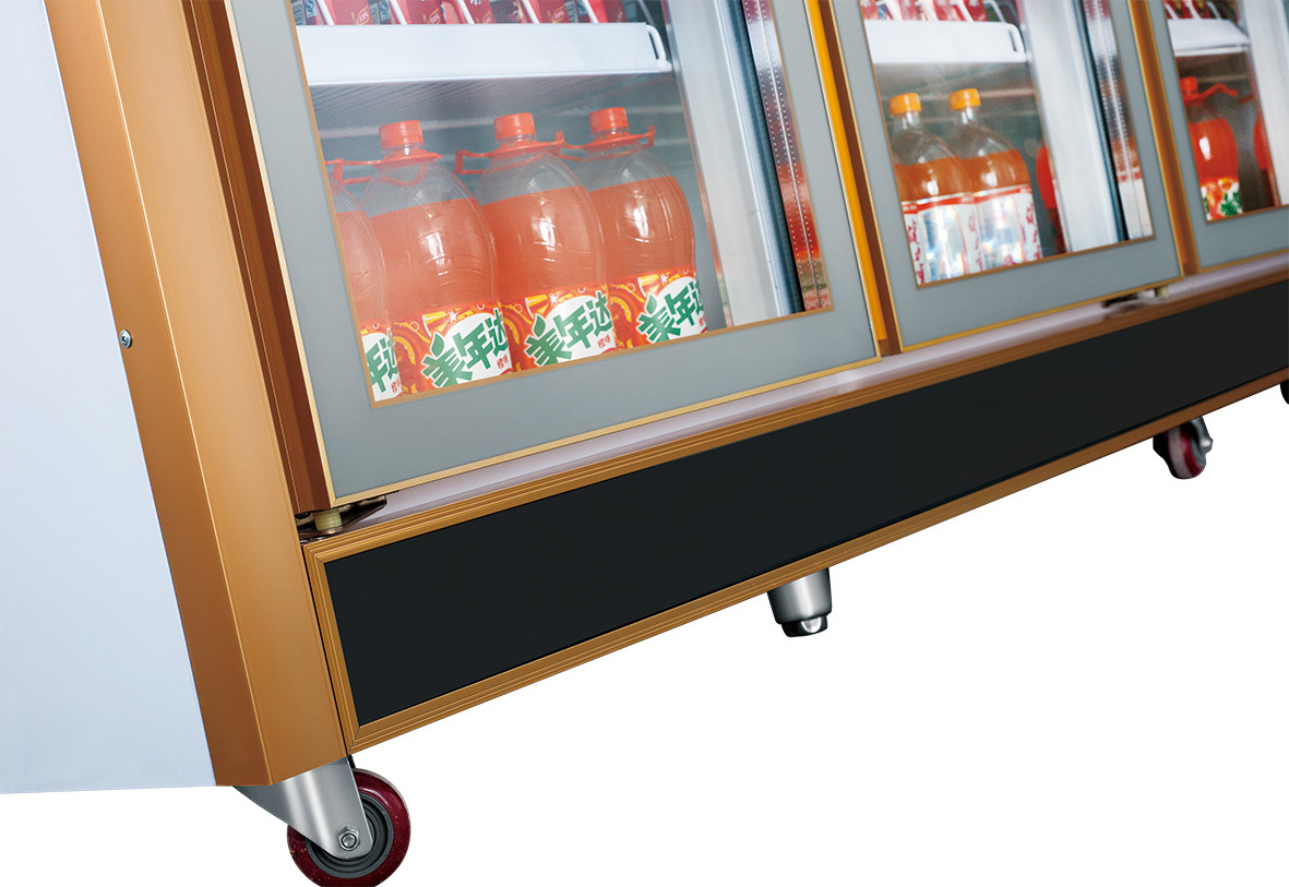 Vertical Supermarket Display Refrigeration Freezer, Tempered Glass Door Beverage Fruit Display Refrigerator with LED Lights