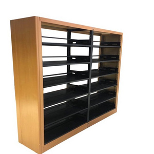 Knock-down wood side metal bookshelf for bookshop or school library warehouse floor standing storage display shelf