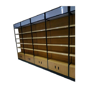 4 layers single side commercial unit wall supermarket shelving retails store storage cabinet shelves with led lighting box