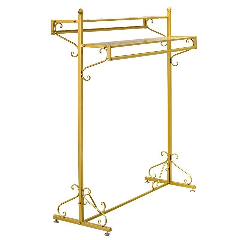 Retail Double-row Hanging Rod Golden Paint Flooring Standing Underwear Hand Bag Clothing Display Rack