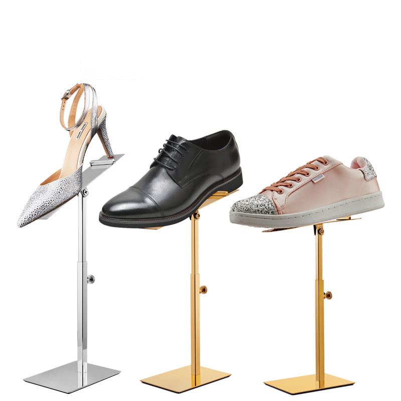 Adjustable Customized Stainless Steel Brushed Mirror Display Stand Women's Shoe lifting Bracket Rack Shoes Support Holder