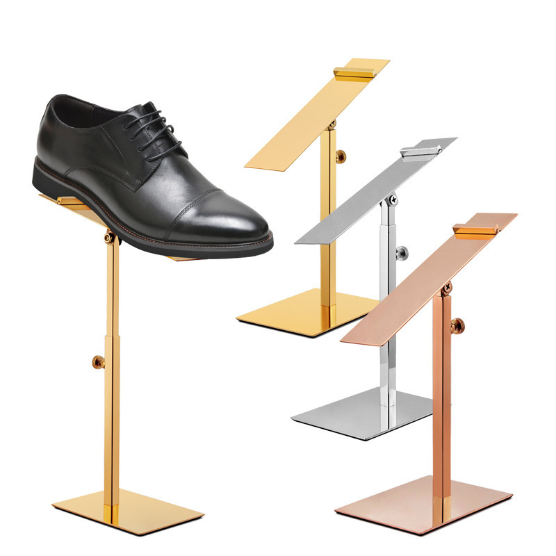 Adjustable Customized Stainless Steel Brushed Mirror Display Stand Women's Shoe lifting Bracket Rack Shoes Support Holder