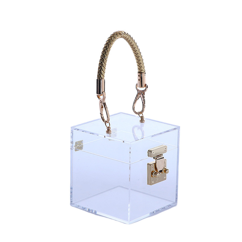 Transparent Acrylic Creative Square Box Ladies Small Handle Handbag Party Clutch Purse Bag Party Gift Case