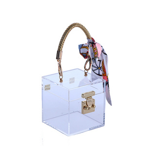 Transparent Acrylic Creative Square Box Ladies Small Handle Handbag Party Clutch Purse Bag Party Gift Case