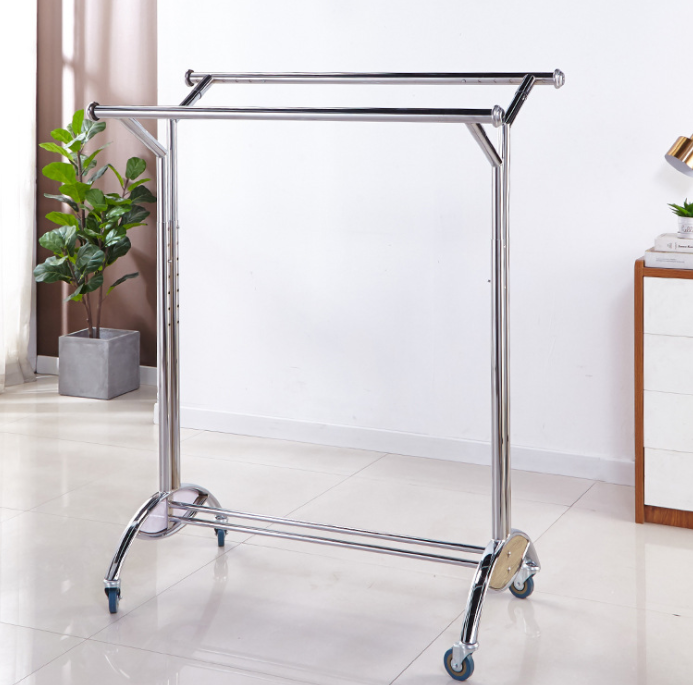 Adjustable floor-standing telescopic folding bar clothing rack Luxury Metal Cloth Hanger Rack Stand and Drying rack holder .