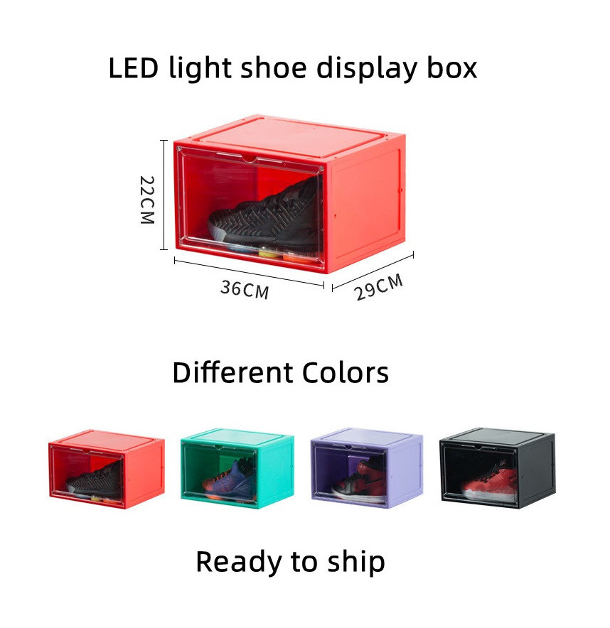 Sound Activated Plastic 5 Colors Led Shoe Box Container Magnetic Giant Transparent Led Shoe Boxes Stackable Led Shoe Storage