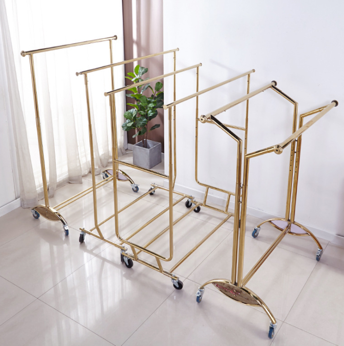 Adjustable floor-standing telescopic folding bar clothing rack Luxury Metal Cloth Hanger Rack Stand and Drying rack holder .