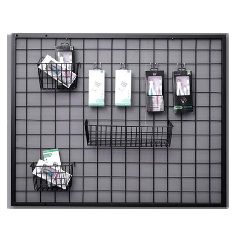 Wall-mounted metal wire mesh magazine small flower pot rack snack mobile phone accessory clothing coat hat display hanging rack