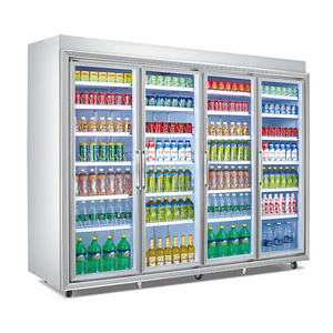 Vertical Supermarket Display Refrigeration Freezer, Tempered Glass Door Beverage Fruit Display Refrigerator with LED Lights