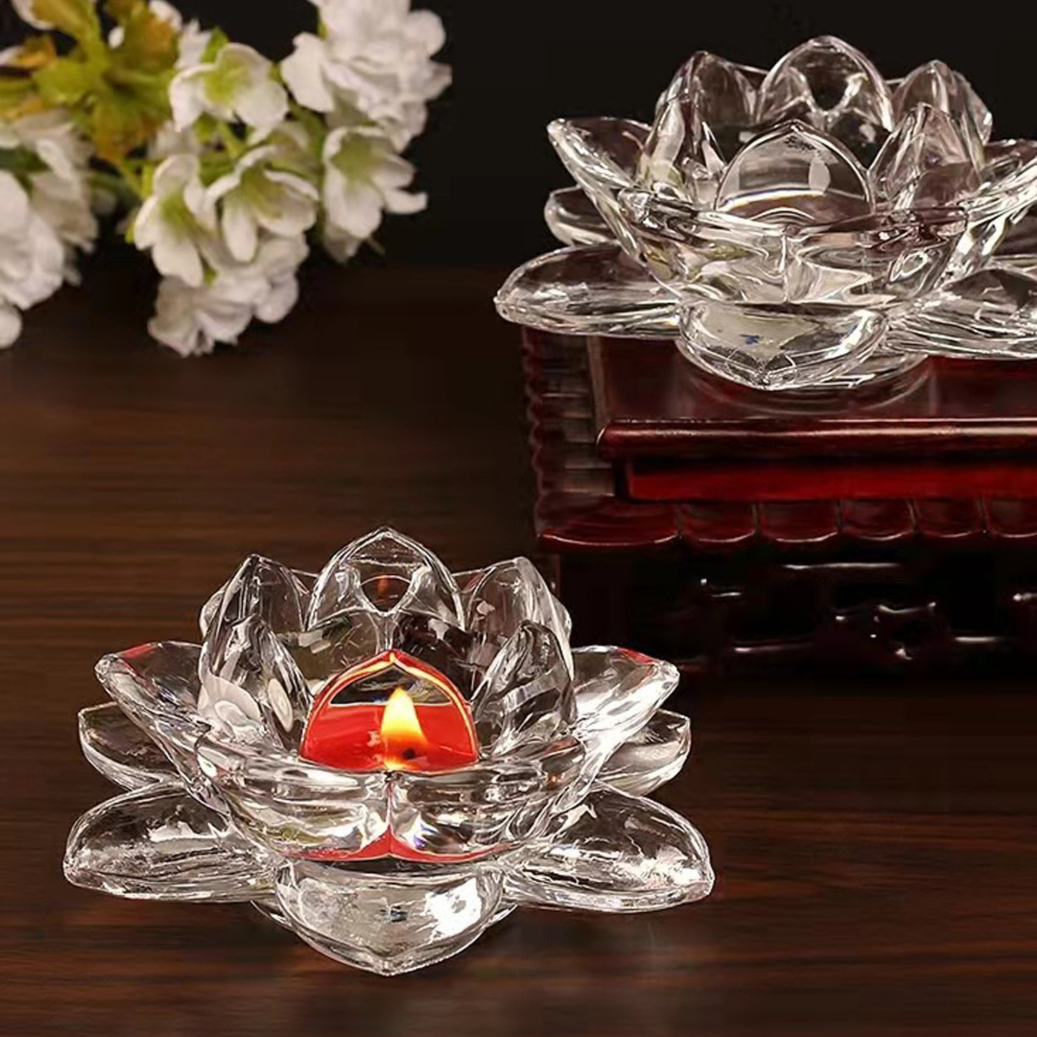 Glass Candle Holder Lotus Shaped Holder, Valentine's Day Wedding Home Decor Church Transparent Crystal Candle Holder Racks