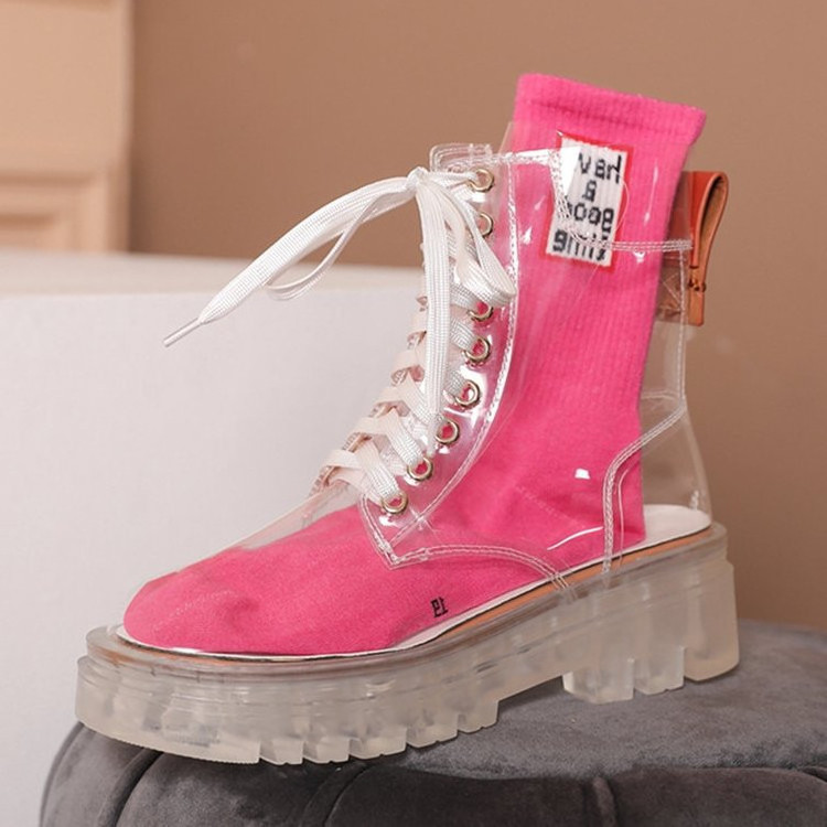 Cool Fashion Women Transparent Platform Boots Waterproof Ankle Boots Feminine Clear Heel Short Boots Sexy Female Rain Shoes