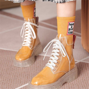 Cool Fashion Women Transparent Platform Boots Waterproof Ankle Boots Feminine Clear Heel Short Boots Sexy Female Rain Shoes