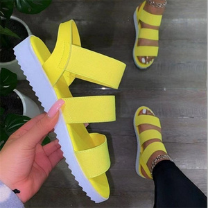 Womens Thick Soled Large Size Sandals Round Toe Slippers Elastic Platform Sandals For Women And Ladies