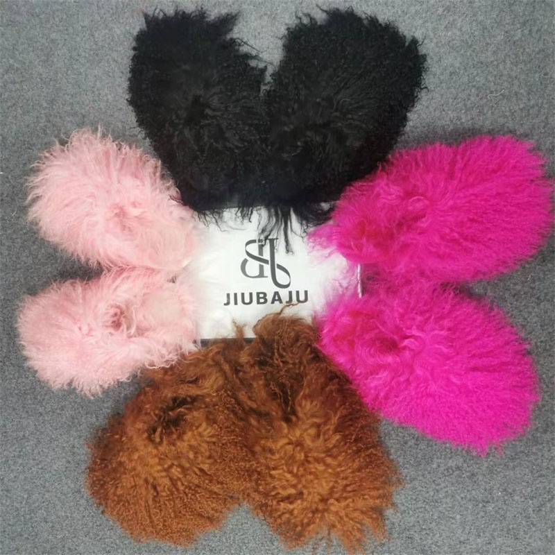 Women Fur Slippers Shoes Manufacturer Sheep Fur Flat Shoes Slippers Fluffy Mongolian Fur Slides