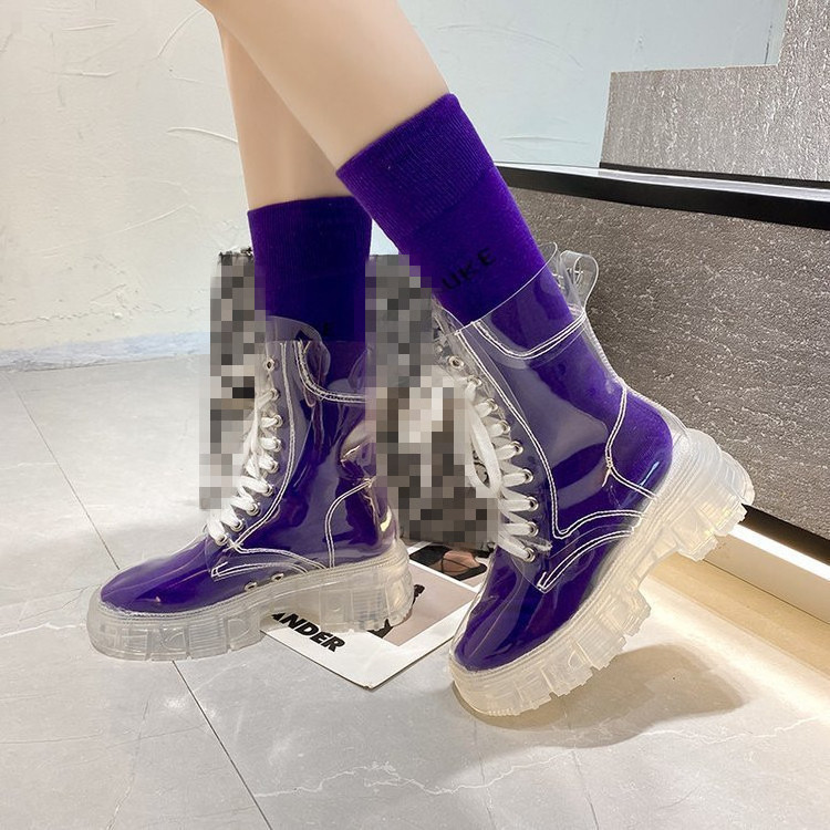 Cool Fashion Women Transparent Platform Boots Waterproof Ankle Boots Feminine Clear Heel Short Boots Sexy Female Rain Shoes