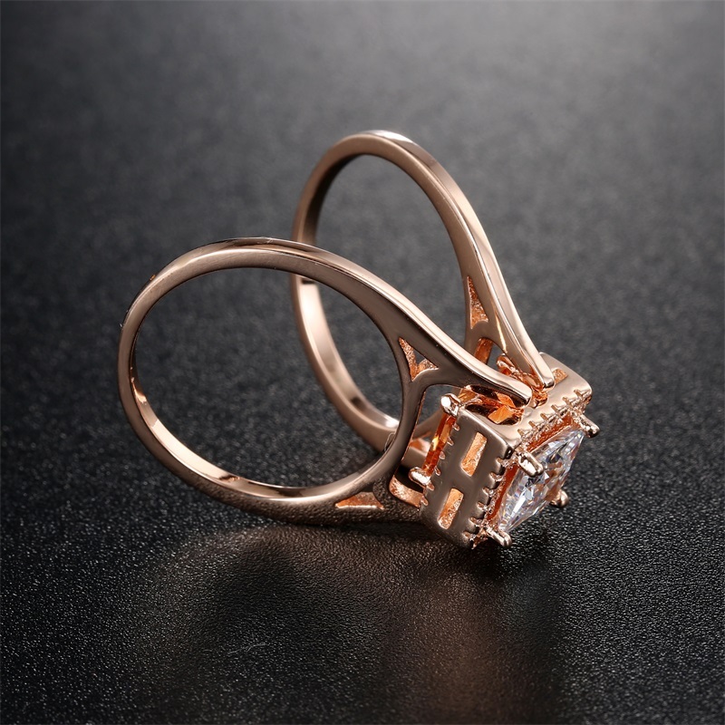 Unique Two Sides Wedding Rings for Women Rose Gold Color Princess Cut Champagne and White CZ 925 Sterling Silver Flip Ring