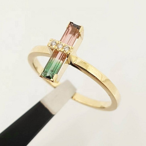 925 Silver Gold Plated Emerald Cut Prong Set Jewelry Dainty Watermelon Tourmaline Wedding Ring